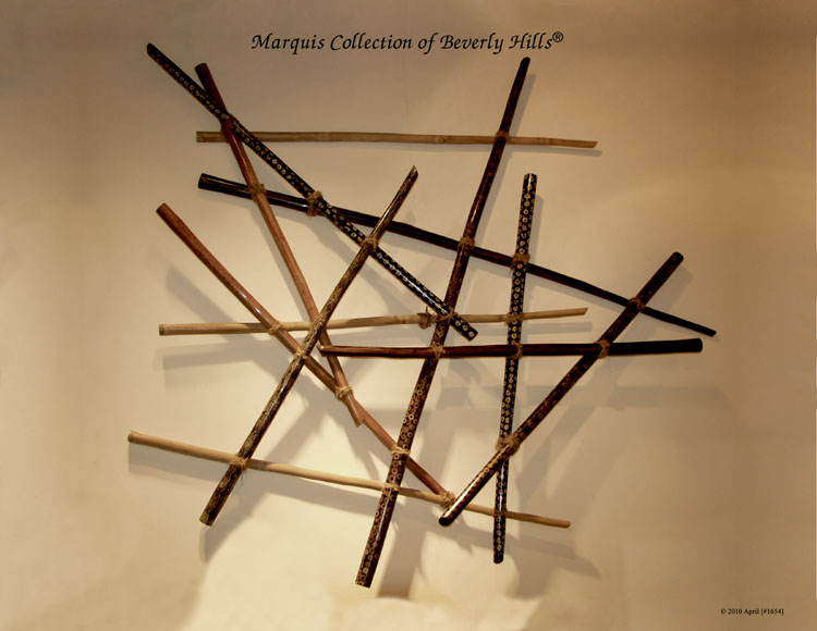 320-3458 - Pick up Sticks Wall Art, Cob Slice/Bamboo Circles/Light Banana Bark/Octopus/Honeycomb Cane Leaf/Natural Bamboo