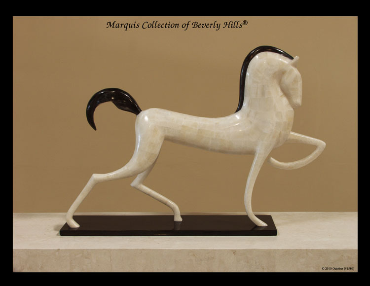 381-9534 - Dynasty Stallion Sculpture, Crystal Stone with Black Stone