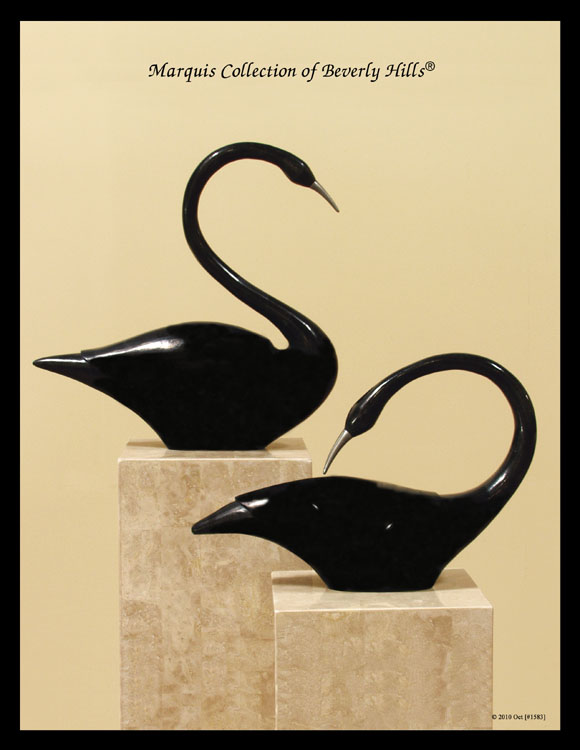 572-9538 - Swan Sculpture - Head Down, Black Stone with Stainless Finish