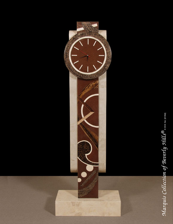 641-6321 - Et cetera Floor Clock, Beige Fossil Stone with Natural Materials
