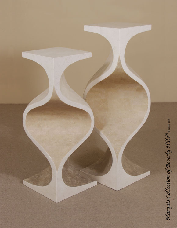 7-28-4-65-42 - 42 In. High 'Milan' Pedestal, White Agate Stone/White Ivory Stone/Beige Fossil Stone/Cantor Stone