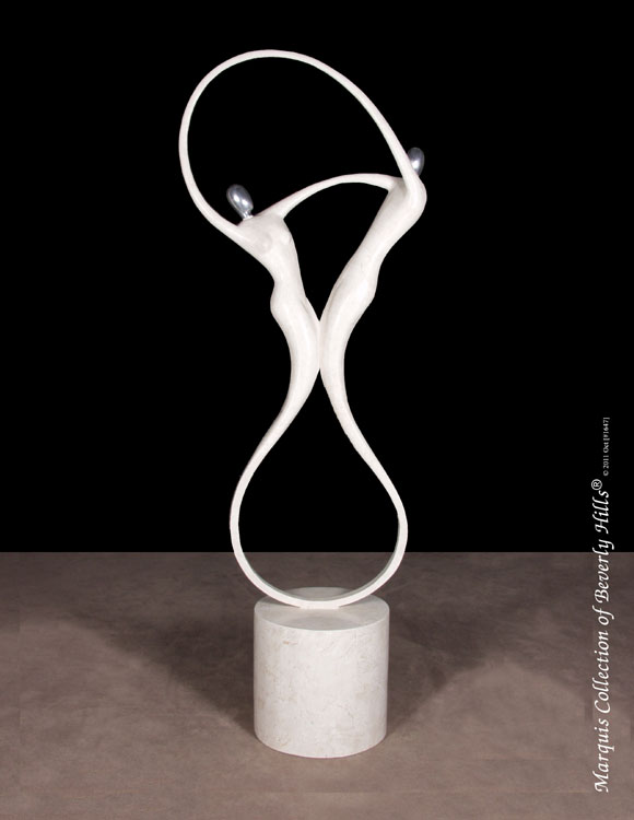 715-9566 - Swing Sculpture, Floor Model, White Ivory Stone with Stainless Finish