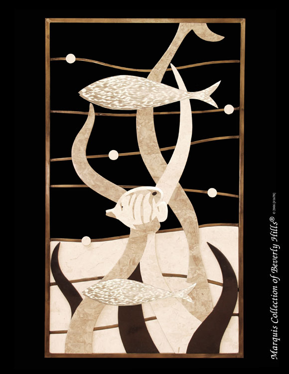 765-8422 - Sea Life Wall Art, White Ivory  Stone/Cantor Stone/Black Stone/Stainless Steel