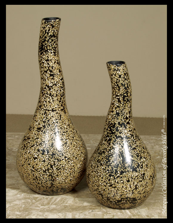 82-9407 - Capri Vase, Short, Rice Pods with Black Finish
