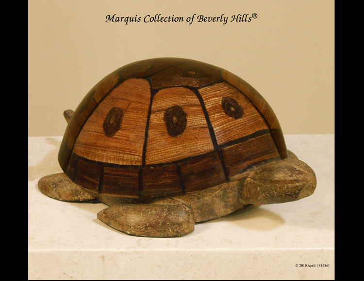 892-0536 - Turtle Sculpture, Large, Honeycomb Cane Leaf with Mangrove Slice Finish